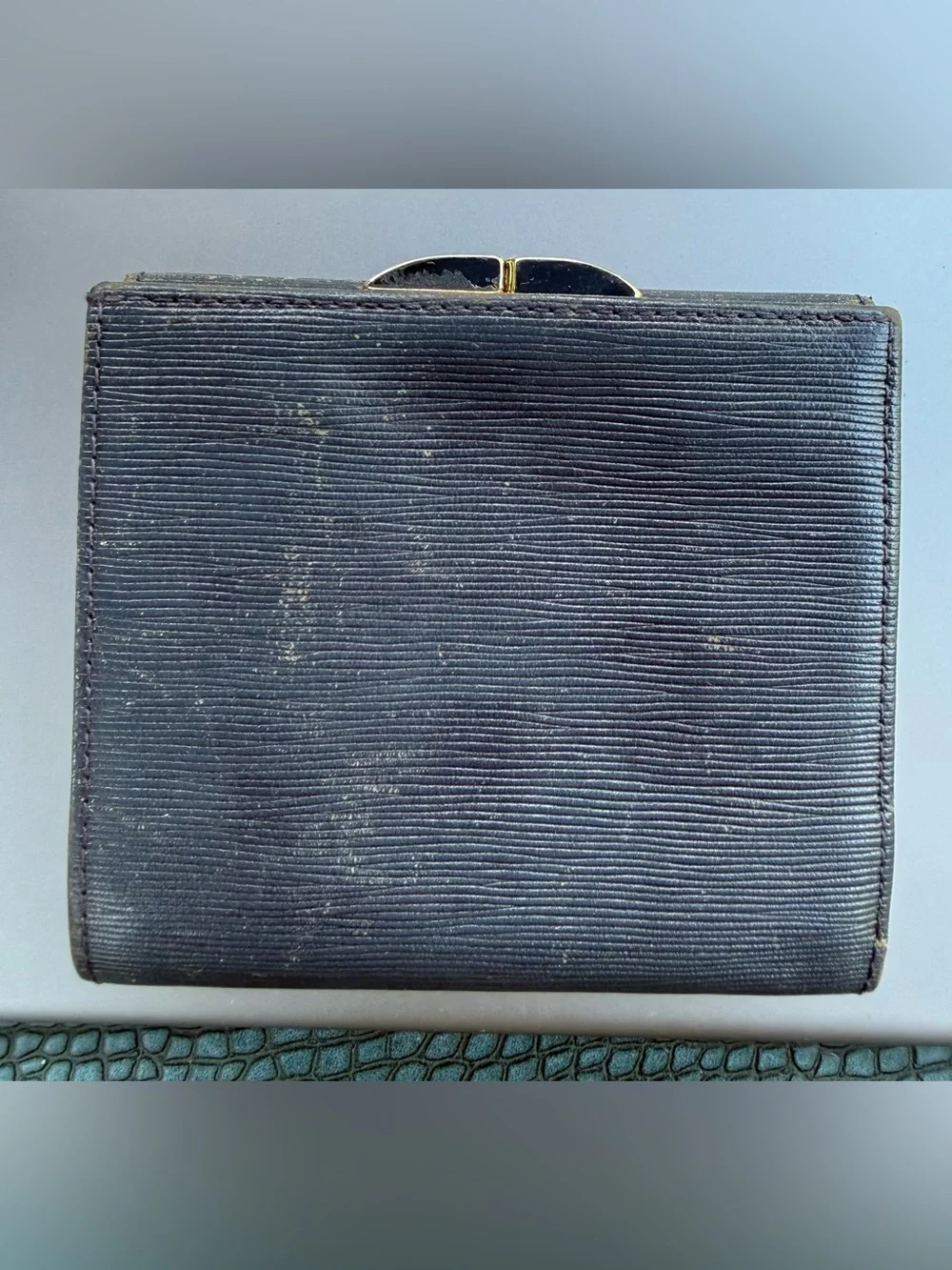 Givenchy Men's Textured Navy Leather Kiss Lock Wallet